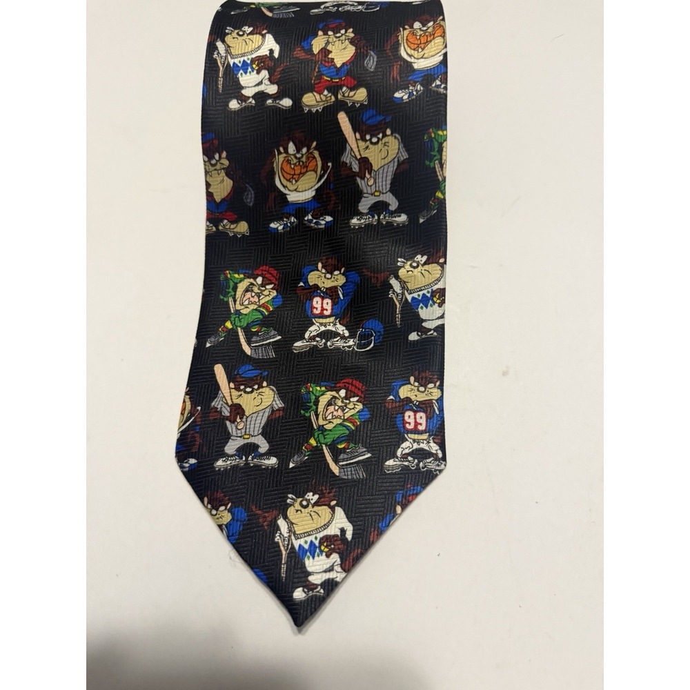 Vintage Looney Tunes Taz Tasmanian Devil Sports Necktie Black All Over Print Tie